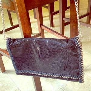 Black snake skin look clutch crossbody bag